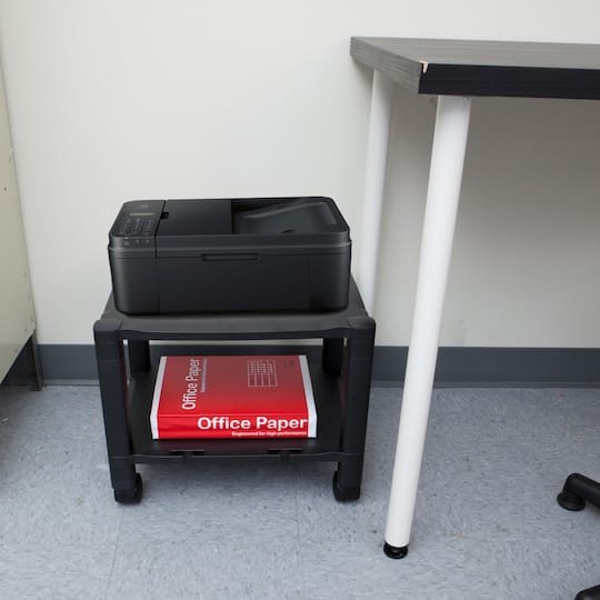 Mind Reader 15" Black 2-Tier Shelf Adjustable Printer Stand with Wheels